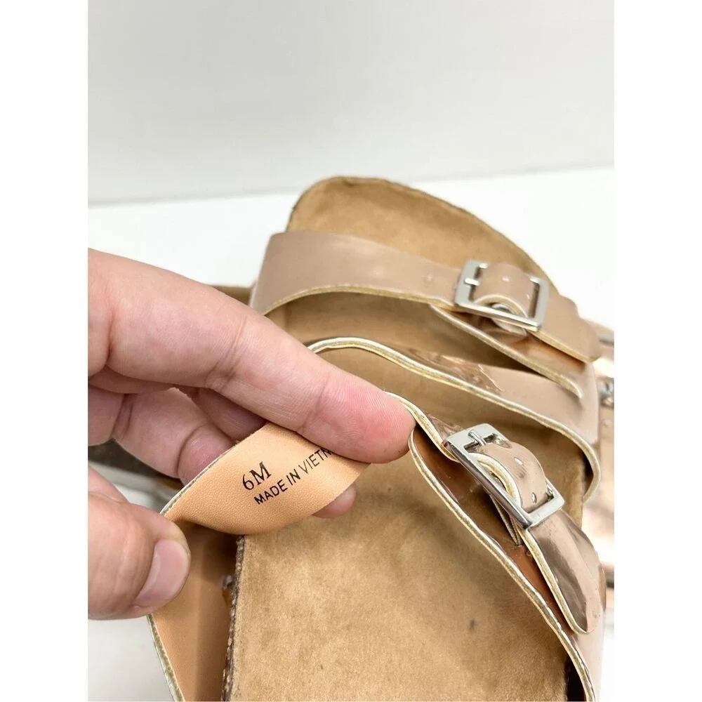 Lisa Vicky Womens Rose Gold Metallic Triple Strap Cork Footbed Sandals Size 6M‎